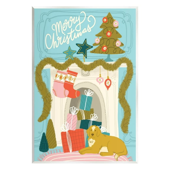 Stupell Industries Whimsical Fireplace Merry Christmas Graphic Art Unframed Art Print Wall Art, Design by Kristina Hultkrantz