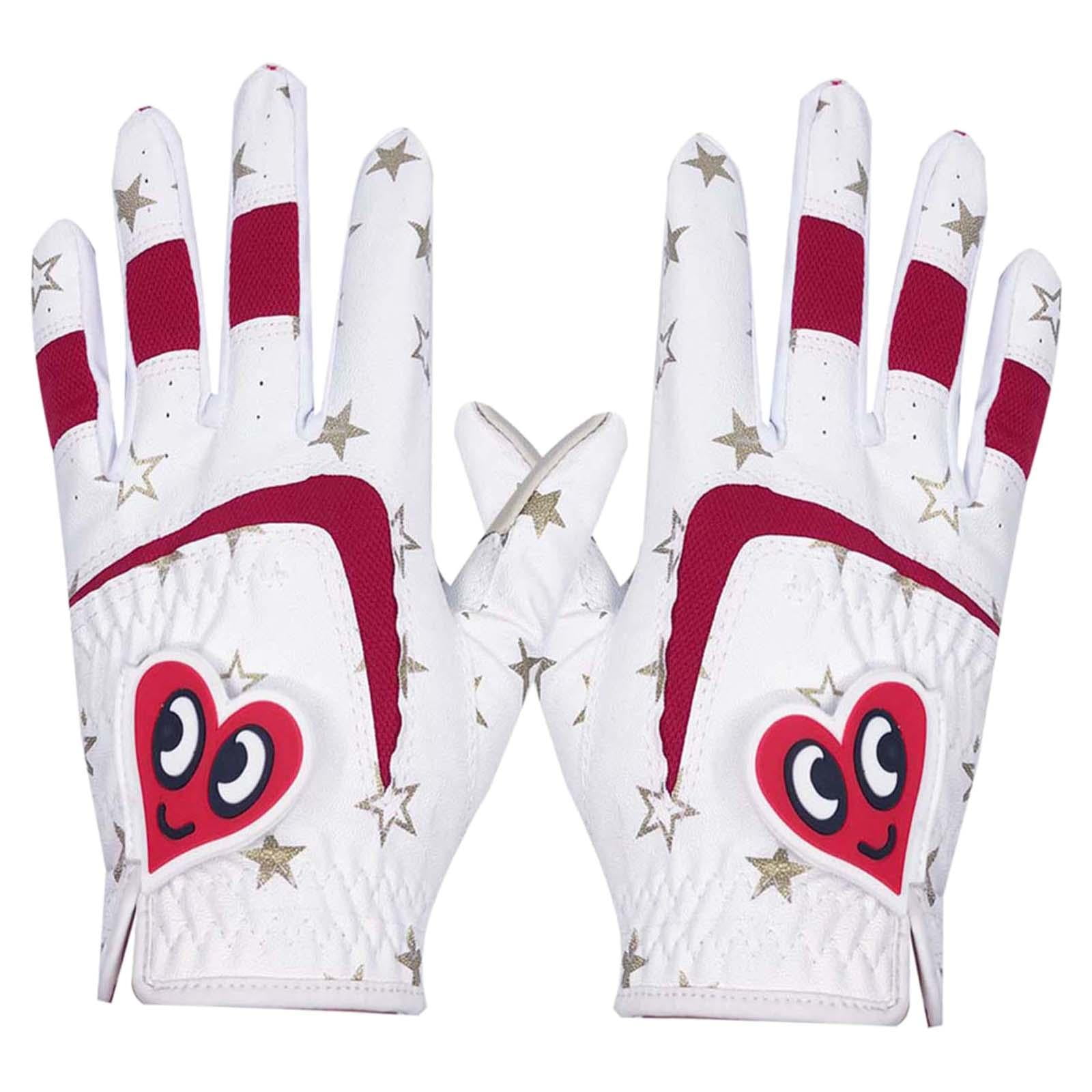 2Pcs Durable Kids Golf Gloves Leather for Junior Red White Child L 