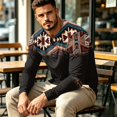 thumbnail image 5 of FGVCTG Mens T-Shirts Color Block Aztec Western Long Sleeve Henley Tops Button Neck Tee Loose Pullover Top for Casual Outings Daily Black M, 5 of 8