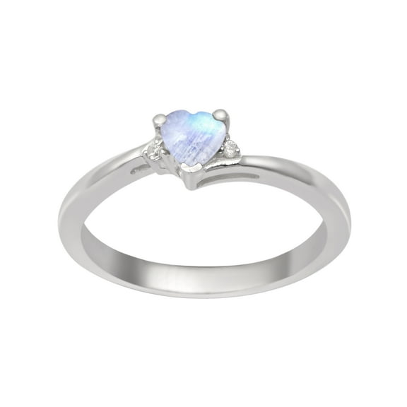 925 Sterling Silver Moonstone 4MM Heart Shape Dainty Women's Mother's Day Gift Ring