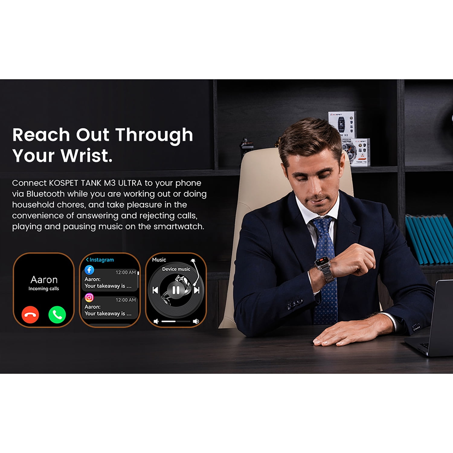 KOSPET TANK M3 Ultra Special Edition 1.96-In.-AMOLED GPS Smartwatch with Stainless Steel Band (Black), P-MUS002-B