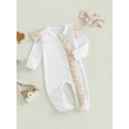 thumbnail image 5 of FEORJGP Infant Baby Girls 2pcs Outfits 0 3M 6M 12M Newborn One-piece Rompers Long Sleeve Bodysuits Crew Neck Frills Zipped Playsuits Contrast Color FoGirl Cute Casual Clothes for Spring Fall, 5 of 7