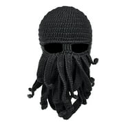 JYYYBF Novelty Handmade Funny Tentacle Octopus Hat Crochet Cthulhu Beard Beanie Men's Women's Knit Wind Mask Cap Halloween Animal Wear Black Onesize