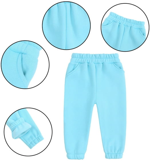 Esaierr Toddler Girls Boys Jogger Sweatpants Kids Winter Long Pants with Pockets Thick Solid Colour Trousers for Baby 1-13Y