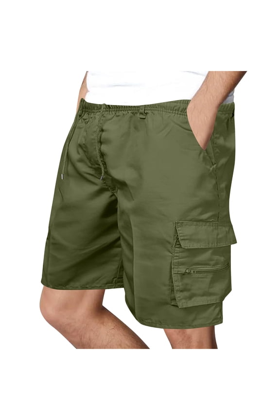 Fashion YLSDY Men's Twill Cotton Short Full Elastic Waist Cargo Shorts Loose Fit Drawstring Running Hiking Short Big and Tall Army Green XL
