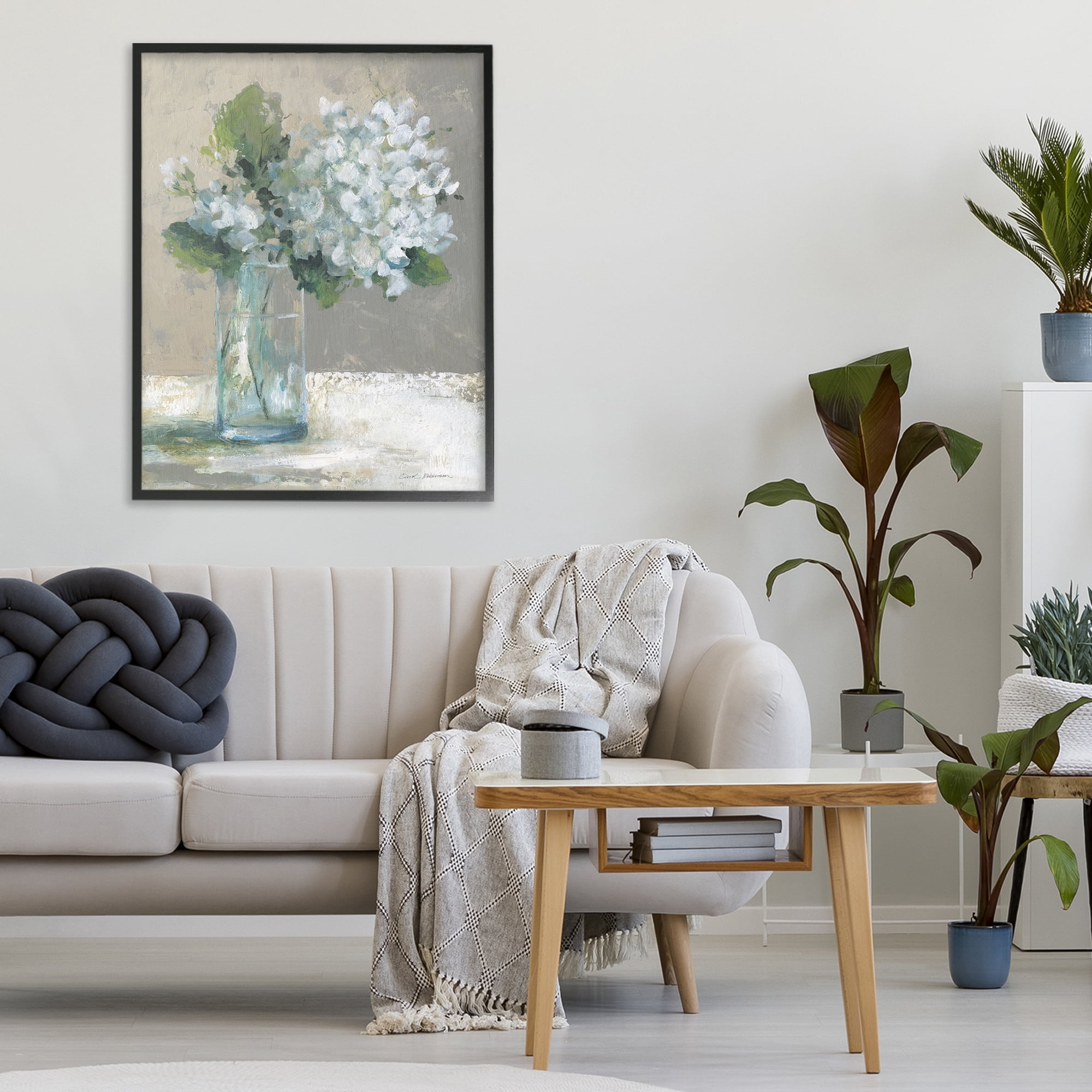 Stupell Industries Serene White Hydrangeas in Glass Black Framed Giclee Art, design by Carol Robinson