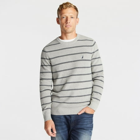 Nautica Men's Navtech Crewneck Striped Sweater Gray Size Small