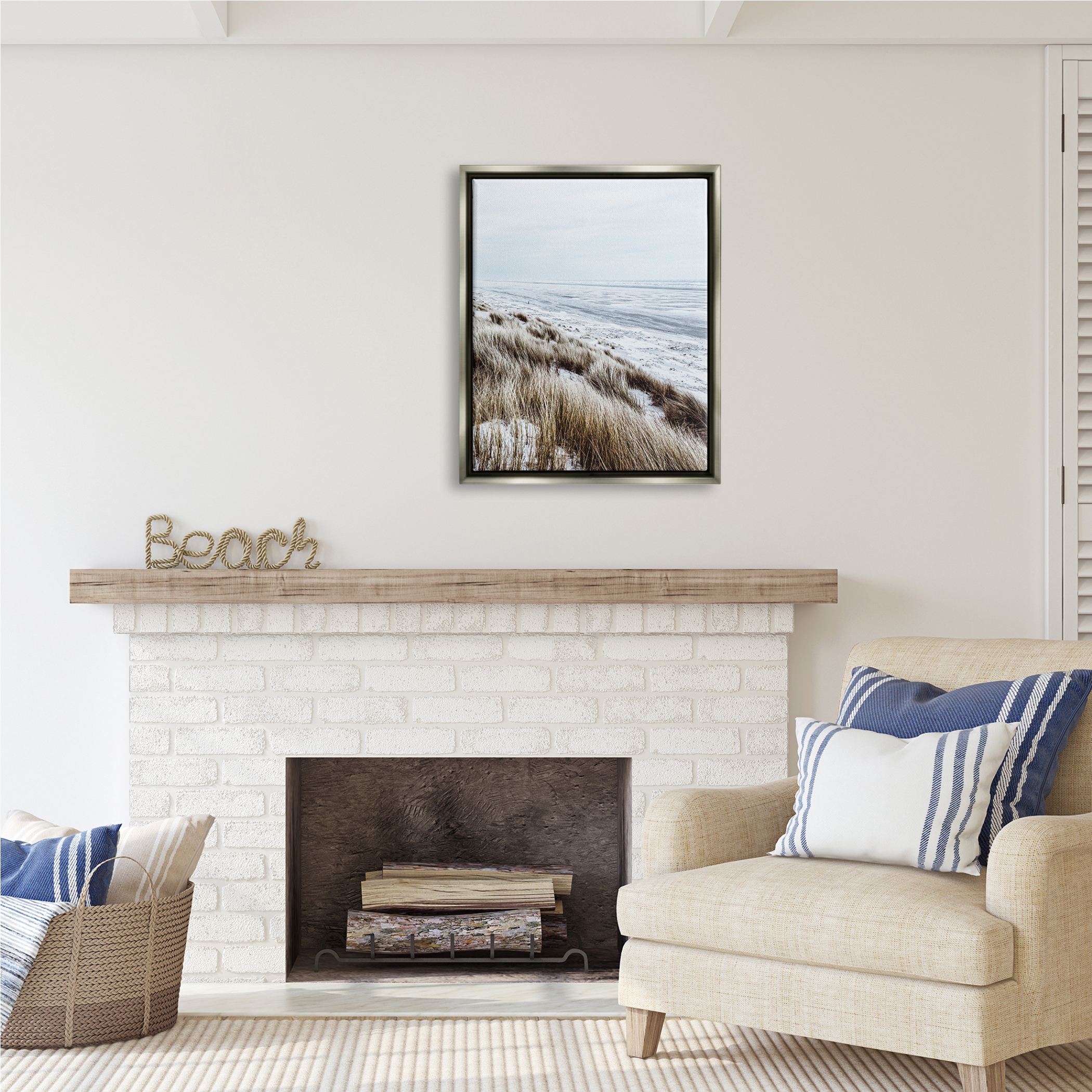 Stupell Industries Beach Reeds Landscape Nature Photography Gray Floater Framed Art Print Wall Art, 25 x 31