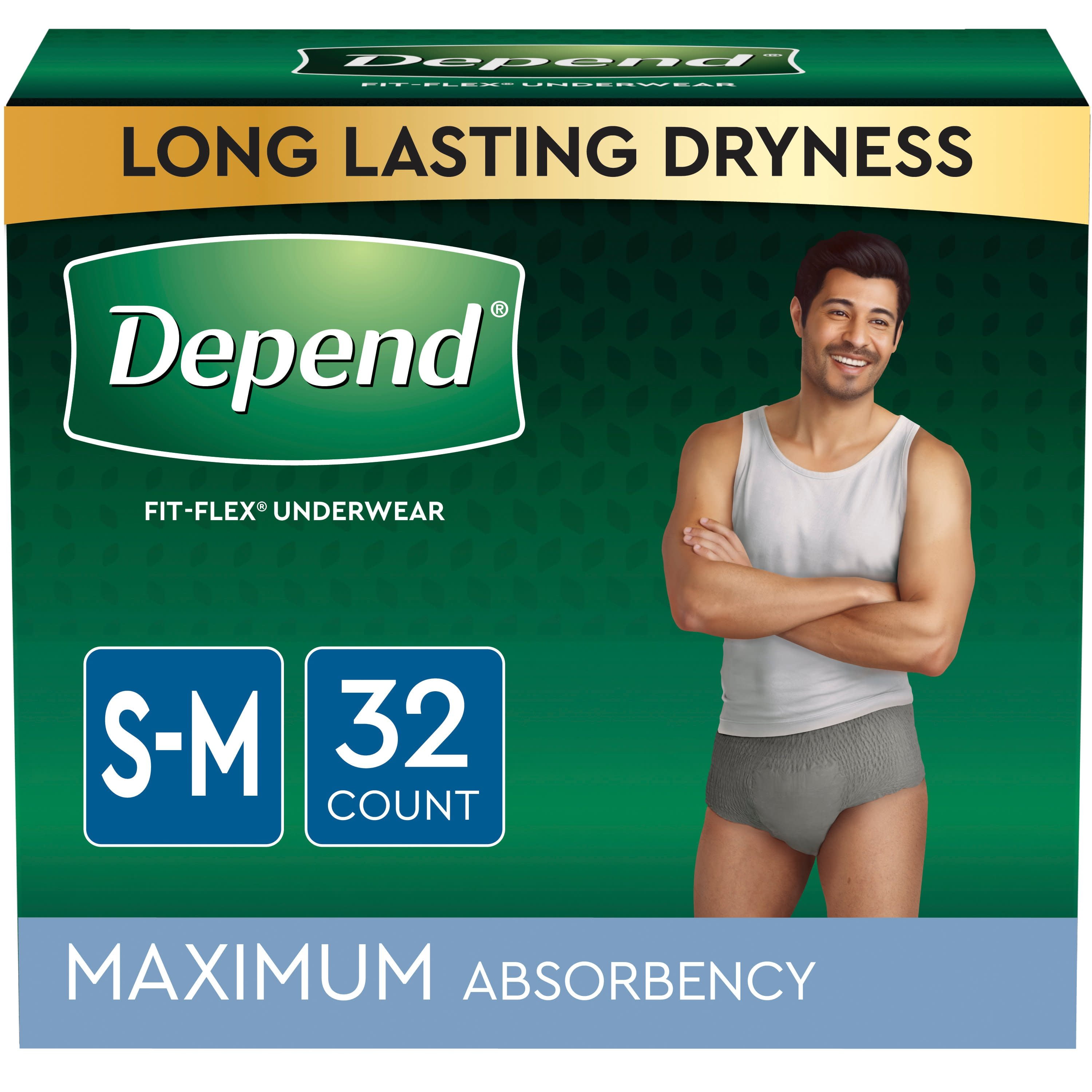 Depend Fit-Flex Incontinence Underwear for Men, Maximum Absorbency, S/M, Grey, 32ct