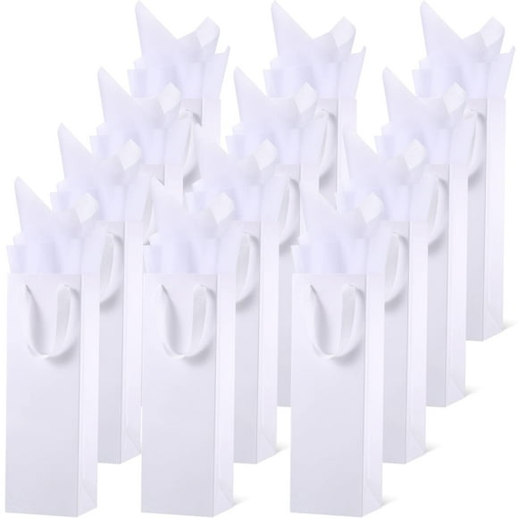 12 bolsas de regalo para vino Kraft de Zonon con asas y pañuelos, 11 x 9 x 35 cm