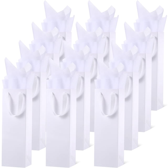 12 bolsas de regalo para vino Kraft de Zonon con asas y pañuelos, 11 x 9 x 35 cm