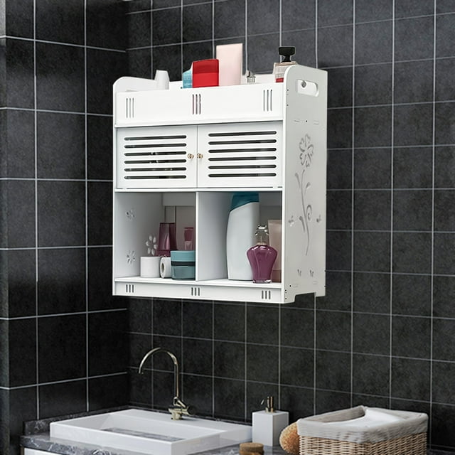 Mueble de Baño Mural con Puertas, Armario Colgante de Madera, Armarios de Pared con Puertas y Estantes Sobre El Inodoro