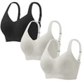 thumbnail image 2 of Jinhomg Women's Wirefree Push-Up Bra Back Closure Athletic Solid Sports Bra White L, 2 of 9
