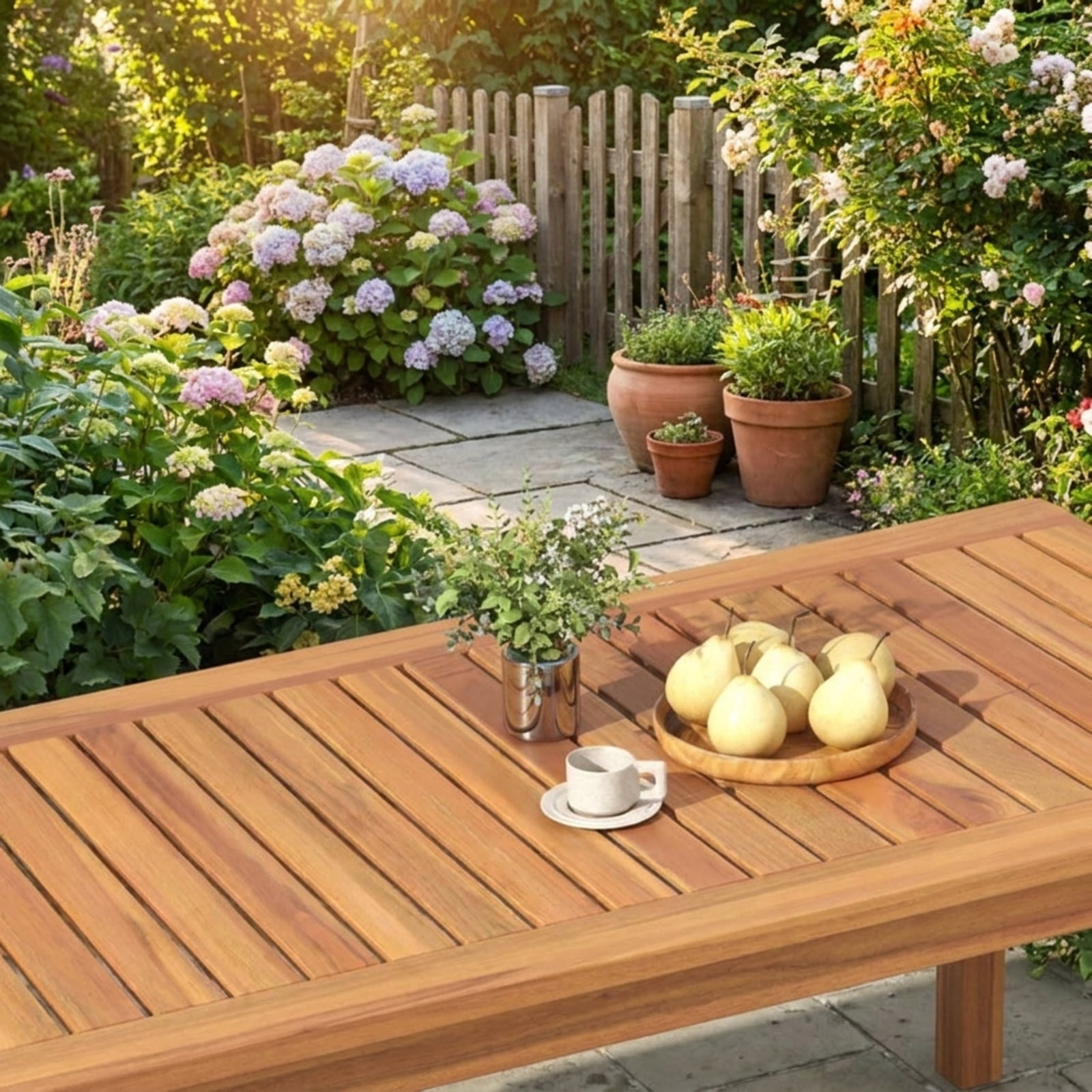 Biotree 4 Piece Outdoor Acacia Wood Conversation Set patio furniture set with soft cushions and coffee table for garden backyard and porch, White