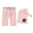 thumbnail image 4 of Pantalones para fotografía de recién nacidos, traje de dos piezas con cola larga y gorro, pantalones de punto para bebé con botón de madera, gorro anudado, traje de fotografía, 4 of 5
