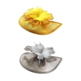 thumbnail image 1 of 2x Sombrero fascinador de malla con plumas para cóctel, fiesta de té, diadema para el Derby de Kentucky amarillo gris, 1 of 9