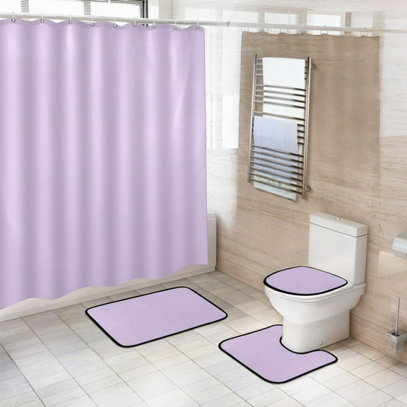 Ryvnso 4 Pcs Light Purple Solid Bathroom Shower Curtain Set with 12 Hooks Bath Mat Toilet Lid Cover
