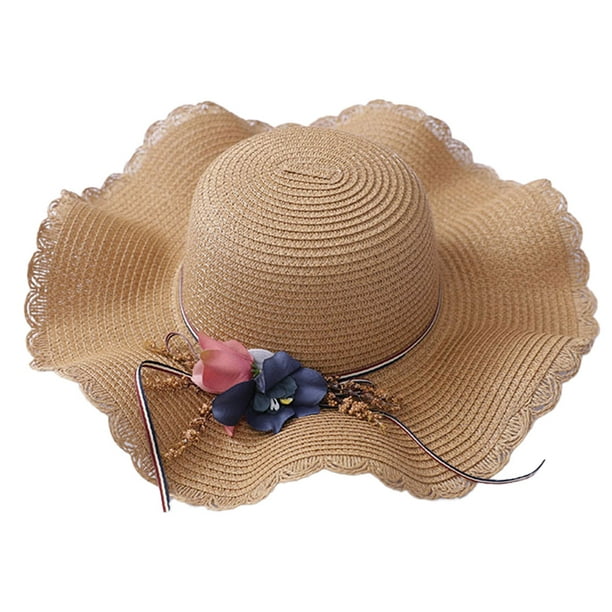 56-58 cm circunferencia del sombrero protector solar de verano para mujer sombrero para el sol plegable sombrero de paja de flores