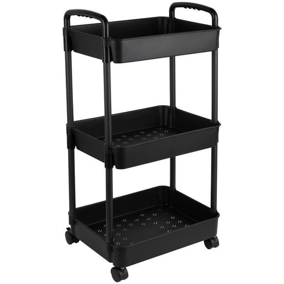 3 Tier Rolling Cart, Vtopmart Kitchen Pantry Storage Utility Cart, for Office, Bathroom, Living room (Black)