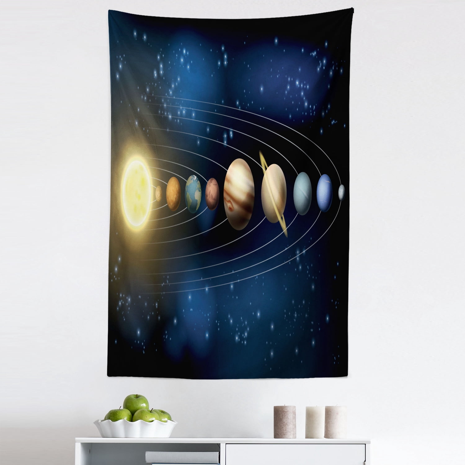 Outer Space Tapestry, Cartoonish Graphic of Solar System Planets and ...
