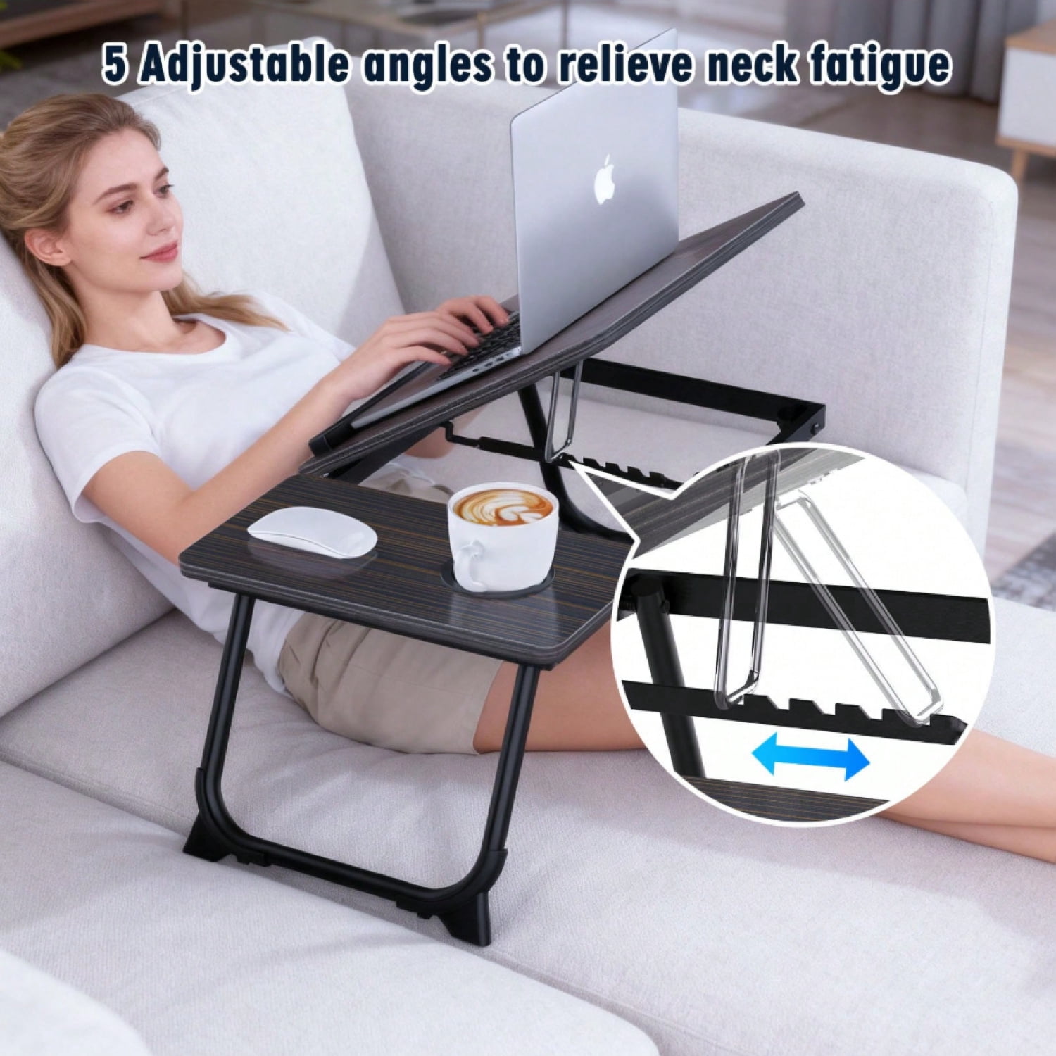 NTGFU Laptop Desk for Bed Couch, Adjustable Foldable Bed Table with Cup Holder, Breakfast Serving Tray, Portable Laptop Lap Desk Stand for Working Reading Writing Eating Gaming In Bed Sofa Floor