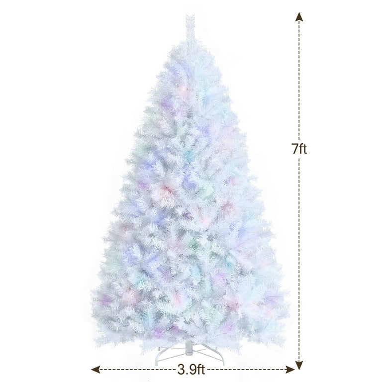Artificial Christmas Tree with Iridescent Branch Tips and Metal Base -  Costway