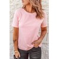 thumbnail image 4 of Women's Pink Solid Color Rolled Short Sleeve T Shirt, 4 of 6