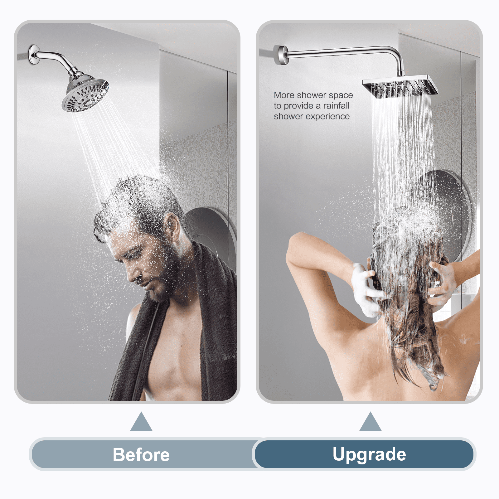 BRIGHT SHOWERS 16 Inch Shower Head Extension Arm with Flange L Shaped Shower Arm Extender, Long Stainless Steel Rainfall Shower Head Pipe Arm, Chrome