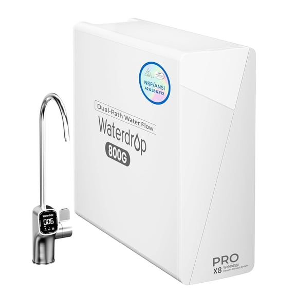Restored Waterdrop X8-PRO Dual Flow Reverse Osmosis Water Filter, 800 GPD Tankless RO System, 9-Stage Filtration, Undersink, LED Faucet, BPA Free, Attaches to Your Existing Kitchen Faucet, NO Minerals Added (Refurbished)