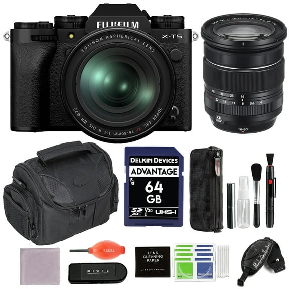 Fujifilm X-T5 Mirrorless Camera with 16-80mm Lens (Black) Bundle with Advanced Accessories | Fuji xt5