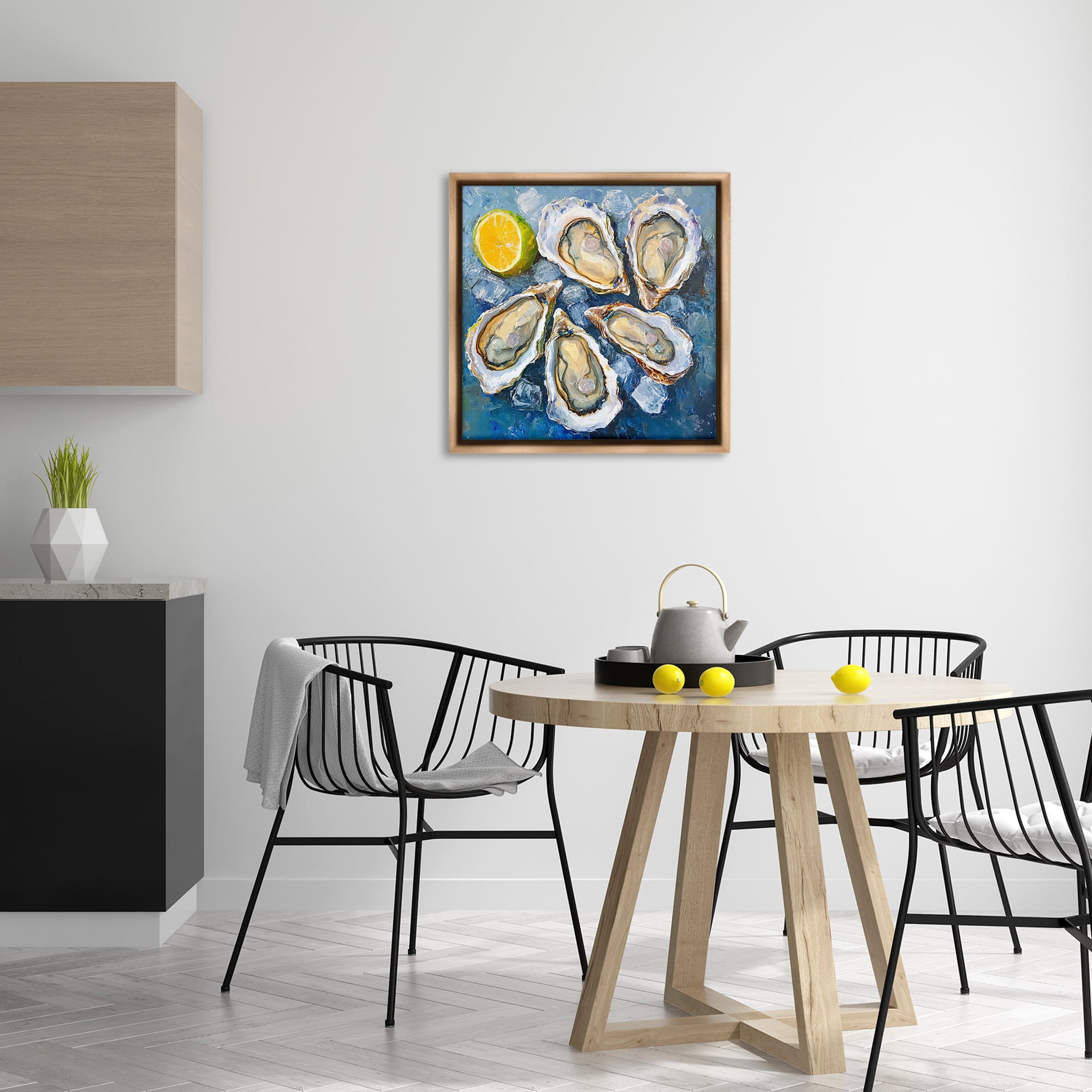Stupell Industries Lemon & Oysters Seafood Food & Beverage Painting Brown Floater Framed Canvas Art Print Wall Art, 25 x 25