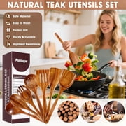 VUOHOEG 9 PCS Wooden Spoons for Cooking with Wide Utensil Heads, Teak Wooden Utensils Set