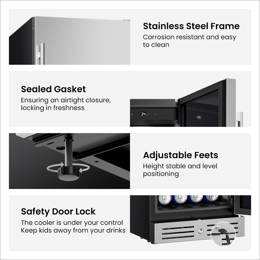 Yeego 80 Cans 15" Undercounter Beverage Fridge, ±1°F High Precision, Stainless Steel Built-in Wine Cooler for Indoor Outdoor Use
