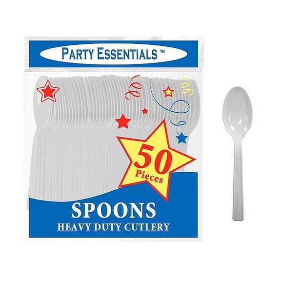 1 - Party Essentials White Medium Weight Plastic Spoons – 50 Ct.