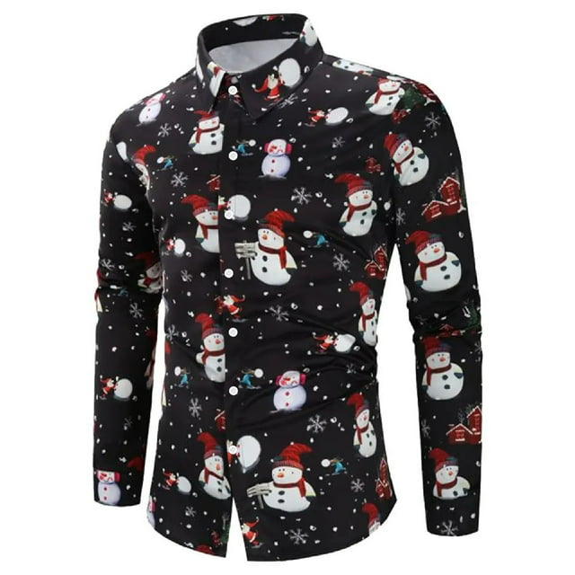 Chemise Décontractée Imprimée de Noël pour Hommes à Manches Longues Col à Revers Chemise Boutonnée Justaucorps Chemise Haut Imprimé Dragon Chemise à Manches Courtes pour Hommes