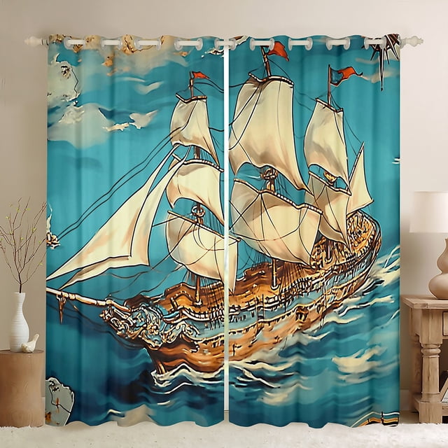 Erosebridal Rideaux et Draperies Vagues Océaniques (52x84), Rideaux Occultants Rétro 30 %-50 % pour Chambre, Décoration Vapeur de Mer