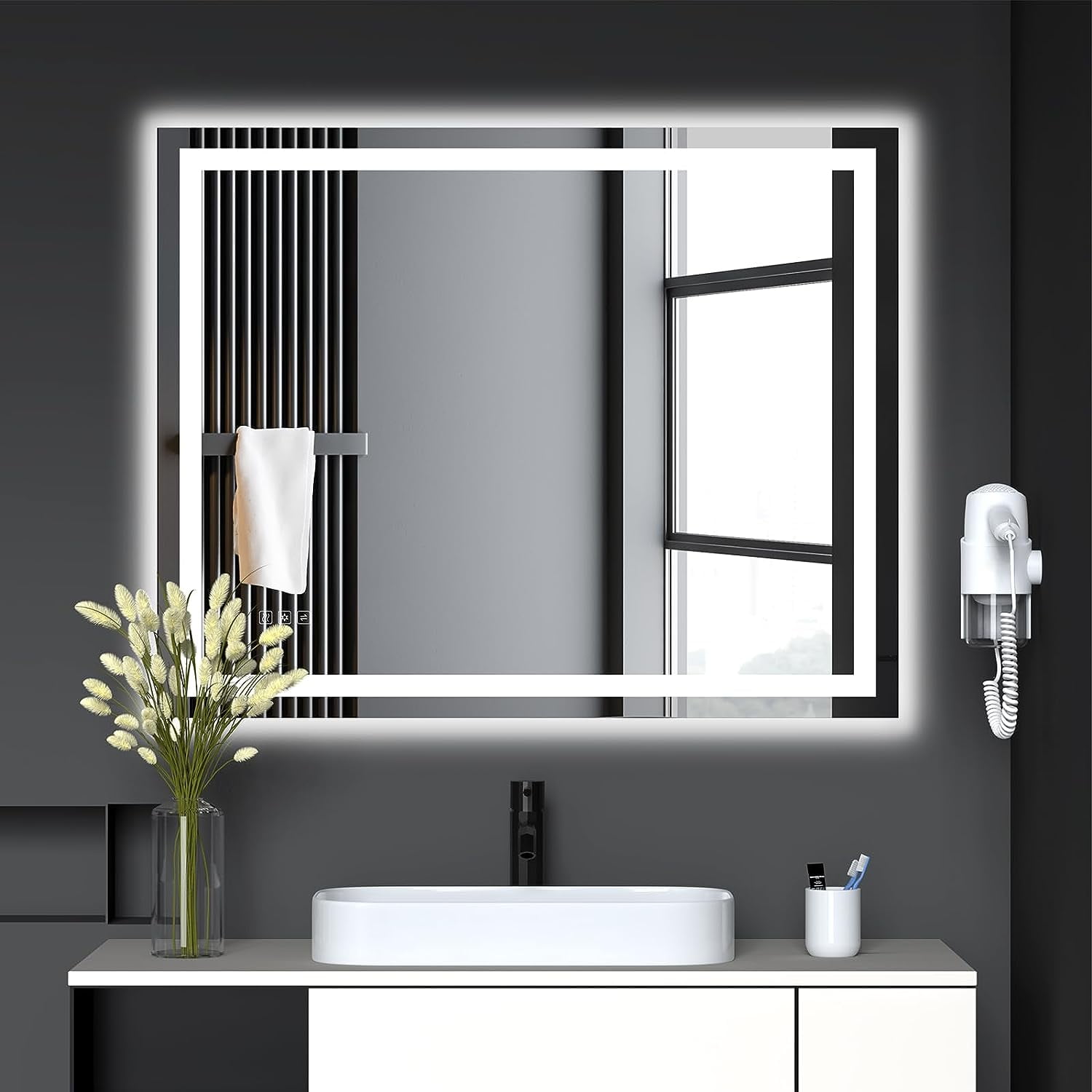 LED Bathroom Mirror with Front and Backlight, Dimmable Wall Mirrors ...