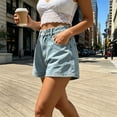 thumbnail image 5 of Atogsazn Womens Summer Denim Shorts Casual Button High Waist Wide Leg Short Jeans with Pocket Sky Blue M Fashion, 5 of 8