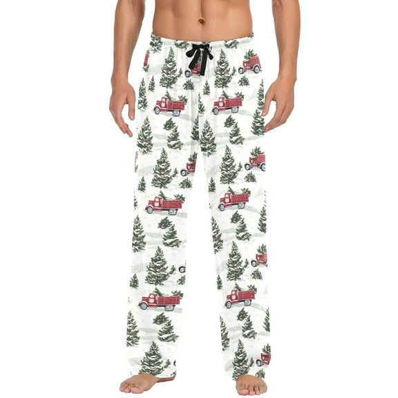 Men's Pajama Pants Christmas Tree on Truck Cotton Long Sleepwear Lounge Pants L