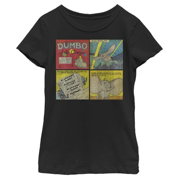 Girl's Dumbo Comic Panels Graphic Tee Black Large