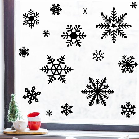 Winter Snowflakes Christmas Decals and Decor Vinyl Lettering Decal Stickers Self Adhesive - XL Set- Qty 20 - Sizes Range from 4"-12" - Color: Black