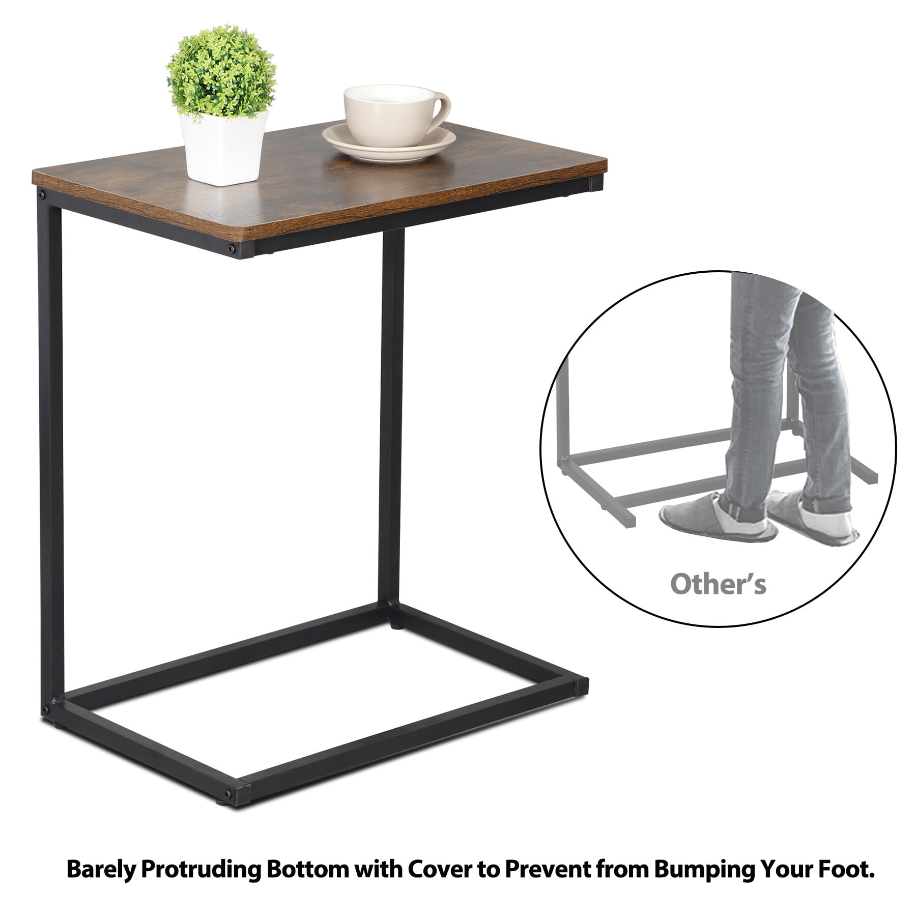 HomGarden 25''H C-Shaped End Table Small Metal Side Table Home Office Rustic Brown