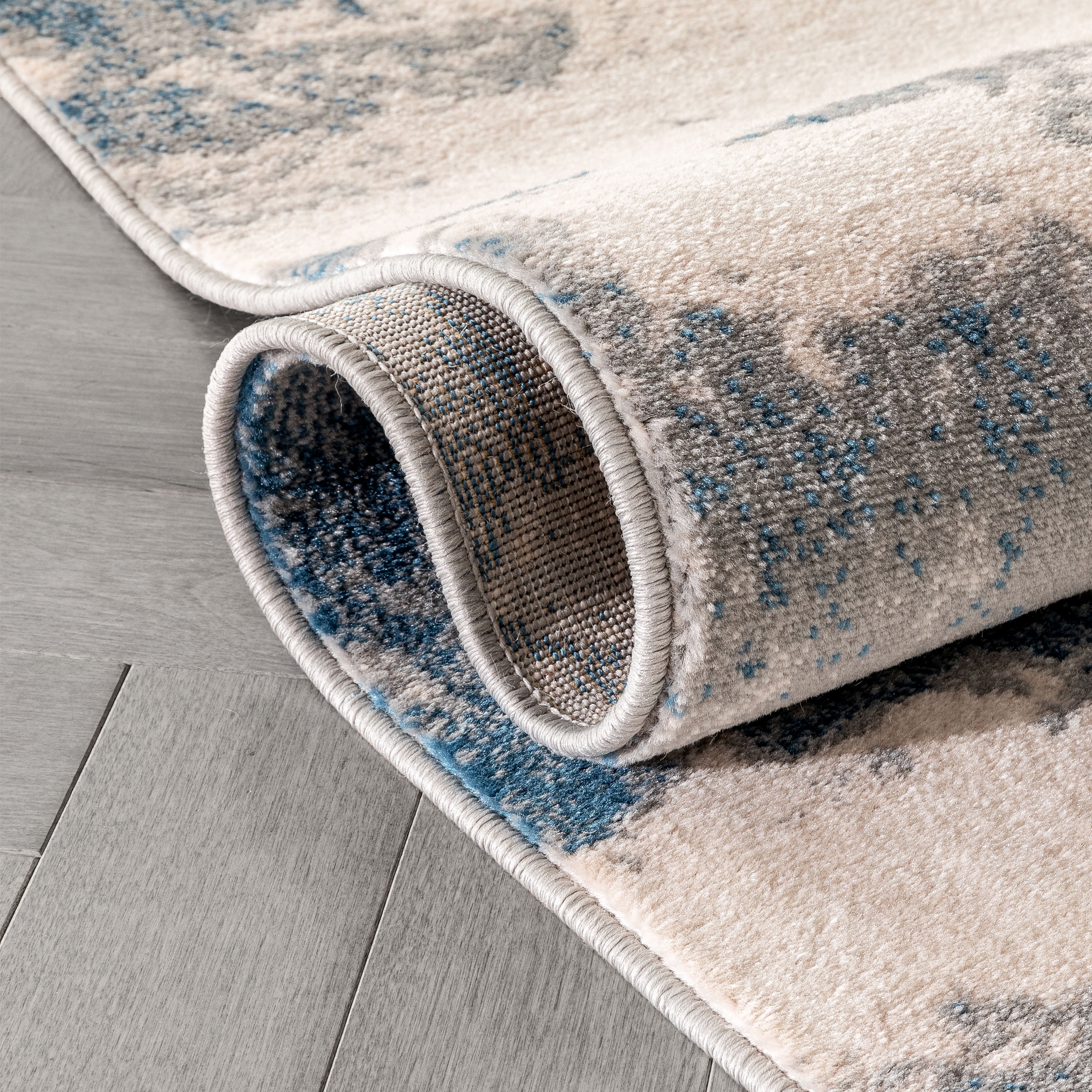 Well Woven Caila Grey & Blue Brush Stroke Abstract Geometric Area Rug 5x7 (5'3" x 7'3")