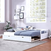 White Twin Wooden Daybed with Trundle Bed and Two Storage Drawers , Extendable Bed Daybed,Sofa Bed for Bedroom Living Room