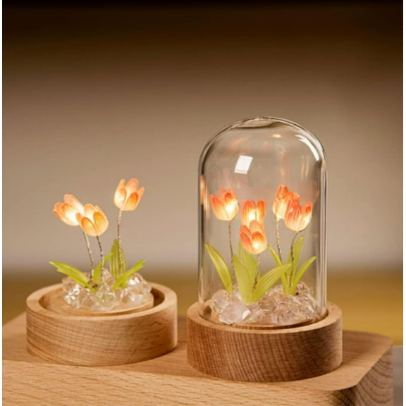 DIY Tulip Night Light, LED Tulip Table Lamp Handmade Tulips Flowers Lamp Making Kits, Romantic Bedside Lamp for Home Decor Birthday Valentines Gifts