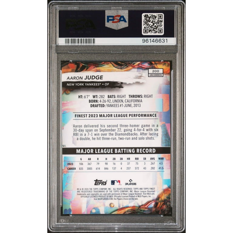 Graded 2024 Topps Finest Aaron Judge #200 Purple Refractor #/200 