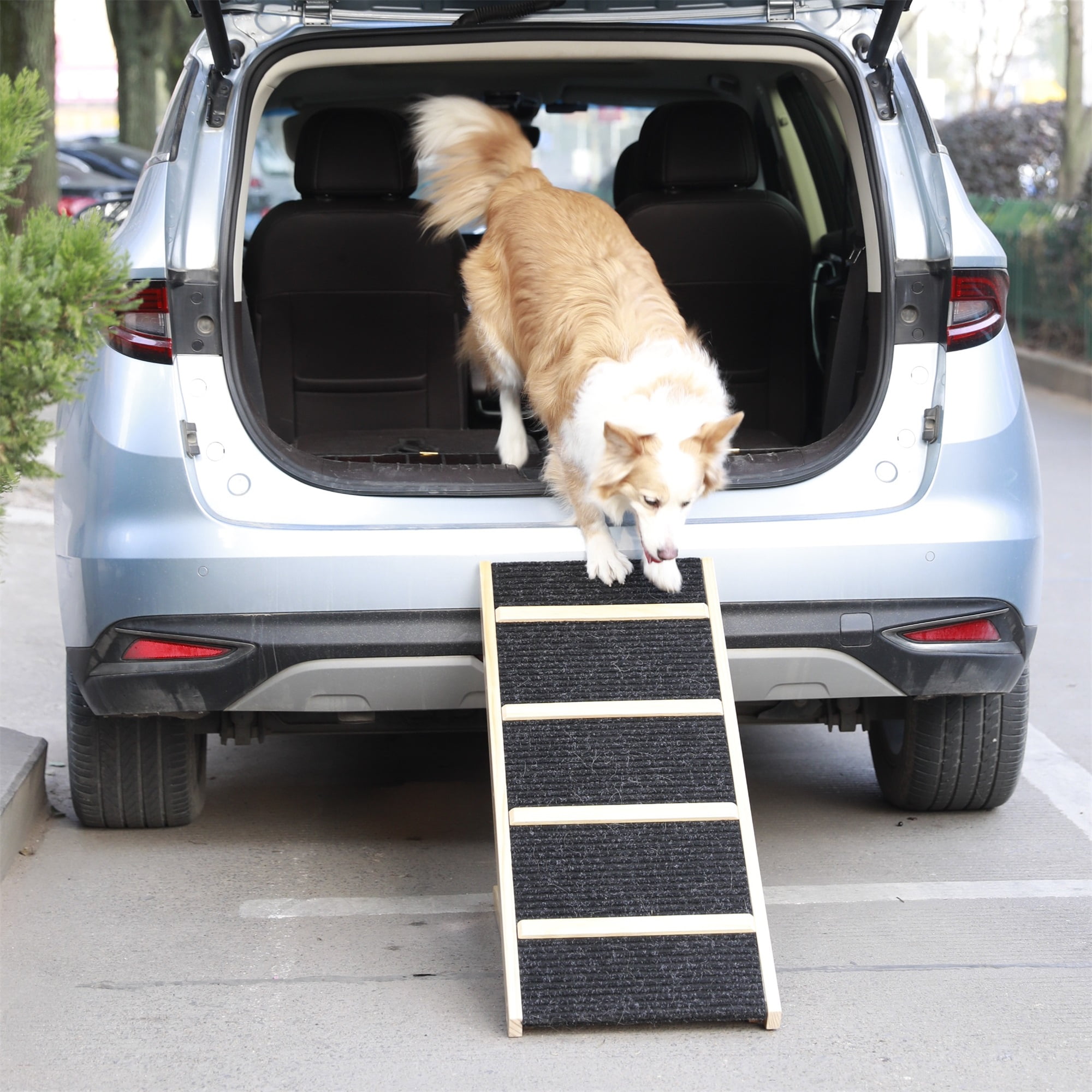Pefilos 25" Wood Pet Stairs, Multi-Level Bed Window Perch Seat Platform Folding Portable Dog Cat Bed with Removable Step Dog Ramp for Car, Bed, Brown Pefilos 25" Wood Pet Stairs, Multi-Level Bed Window Perch Seat Platform Folding Portable Dog Cat Bed with Removable Step Dog Ramp for Car, Bed, Brown