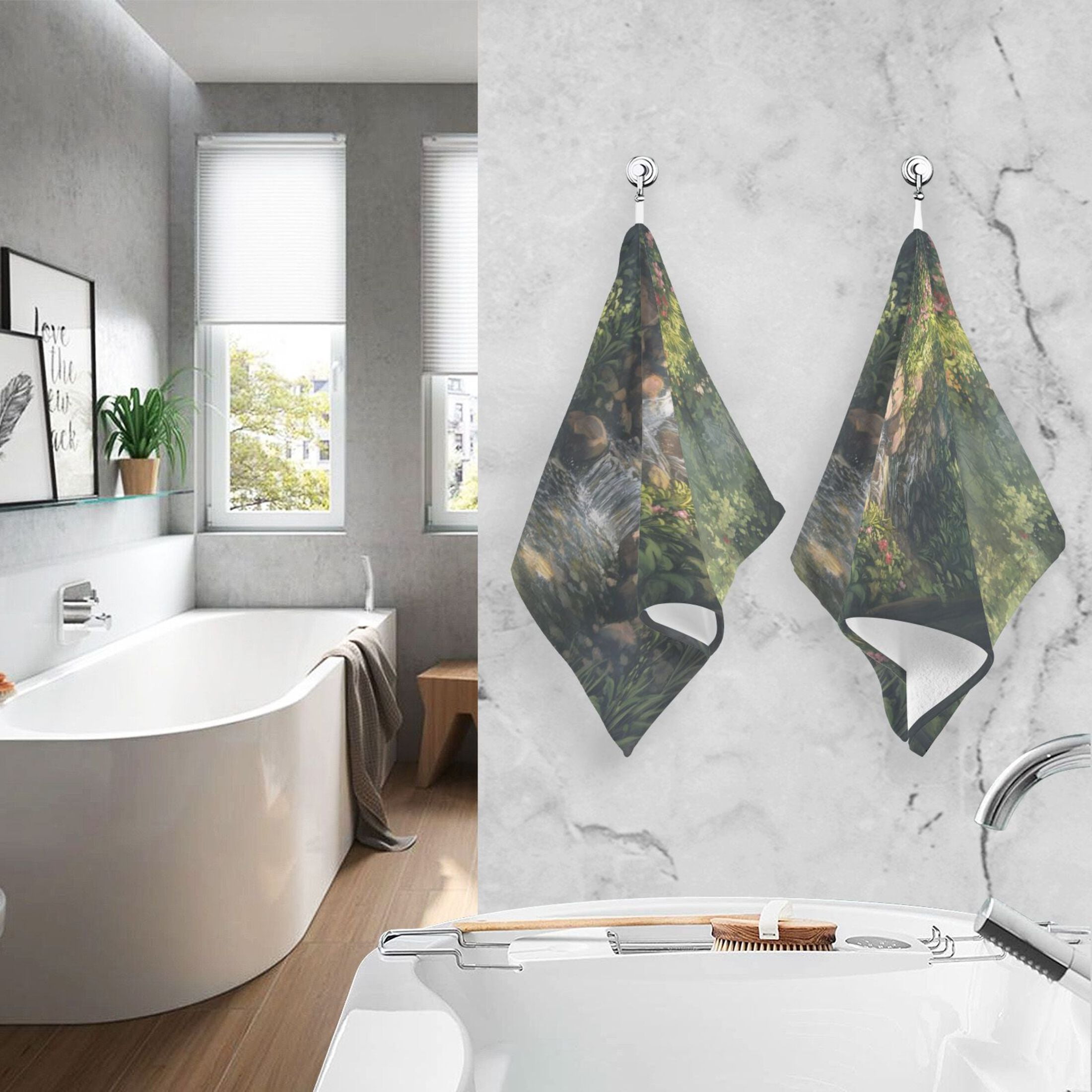 Cotton Towel Two-Piece 16x28 Inch One Sizex2 Face Towel Set Towel Set Cotton Hand Bath Towel Bathroom Beach Pretty Green Stream