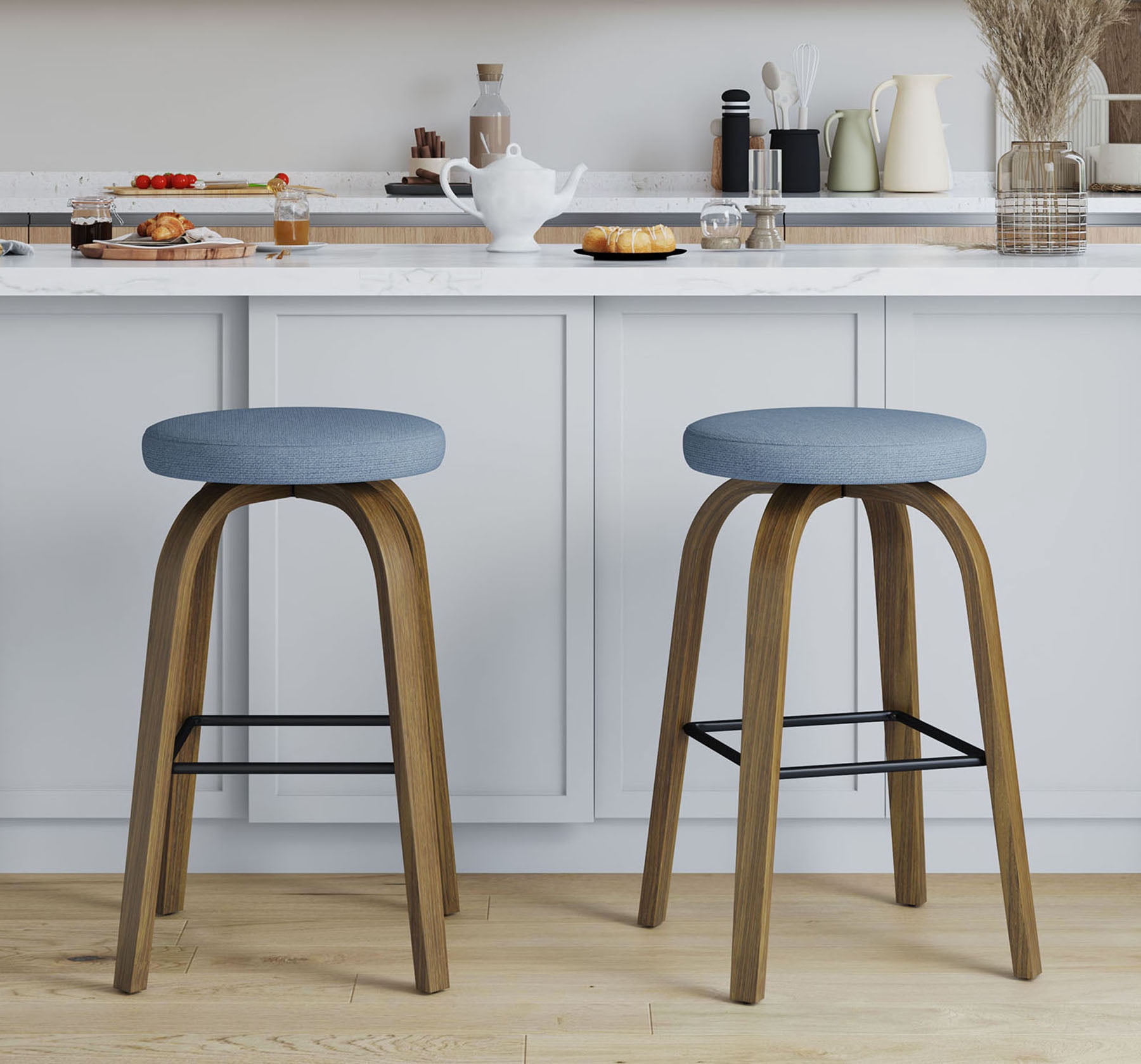 S-HOME Swivel Bar Stools Set Of 2,  Fabric Upholstered 30 Inch Height, Ideal For Restaurants And Home Use