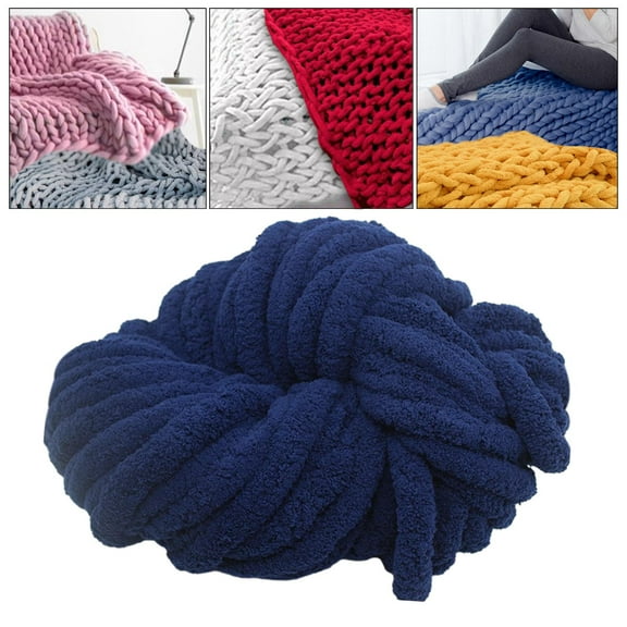 Tachiuwa Chunky Chenille Yarn Acrylic Fibers Gauge 7 Jumbo Giant Washable Bulky Yarn Thick Yarn for Sofa Throw Crocheting Hat Blanket Dark Blue